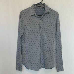 Theory Long Sleeve Collared Printed Button Up Shirt Blue Men's Size Small EUC